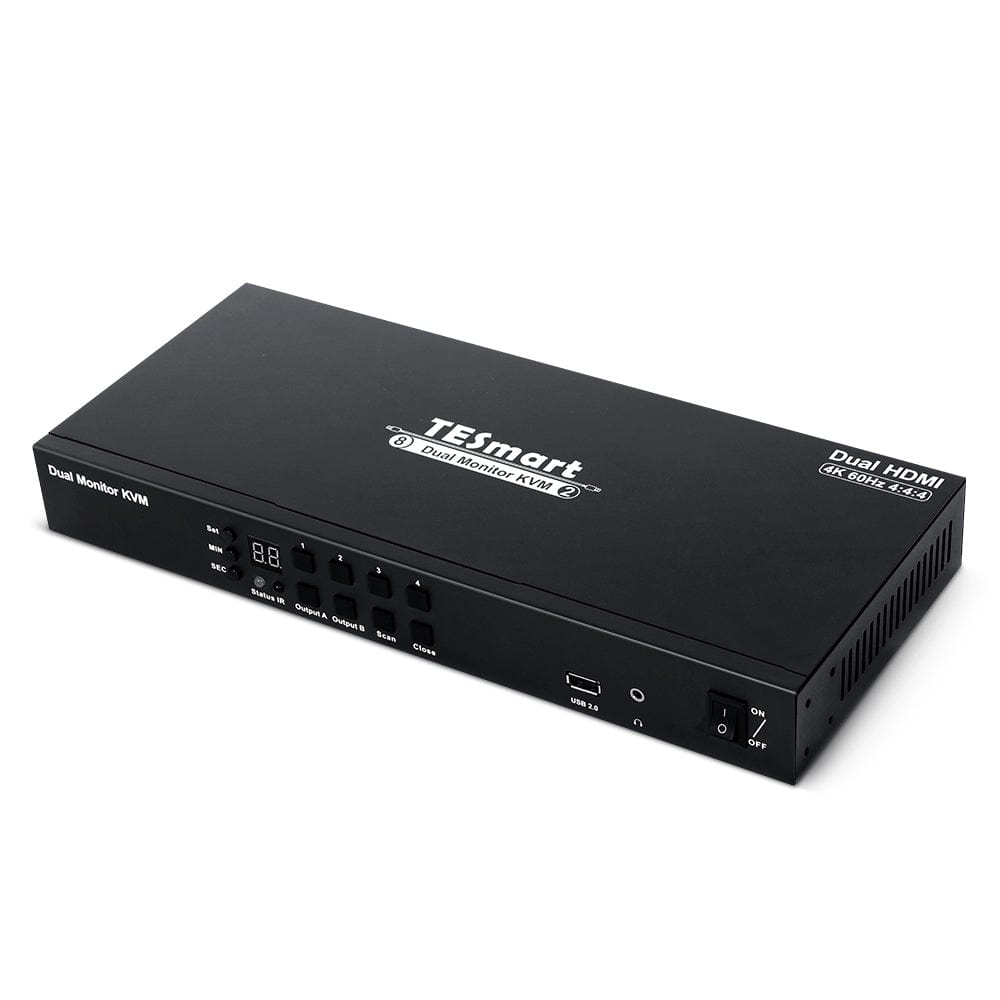 TESmart HKS402-E23-EUBK Dual Monitor KVM Switch 4-Port Dual-Monitor KVM-Switch-Kit HDMI 4K60Hz mit EDID 10659135227157 EU Plug