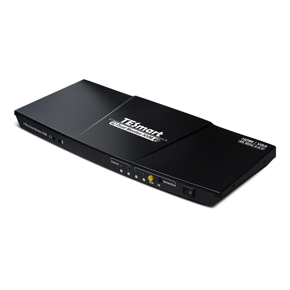 TESmart HKV202-E23-EUBK Dual Monitor KVM Switch Dual-Monitor-KVM-Switch mit 2 Anschlüssen, HDMI+VGA 4K60Hz und USB-Hub 10659135227270 Dual Monitor KVM Switch 2 Eingänge 2 Ausgänge HDMI VGA 4K HDCP TESmart EU Plug / Black