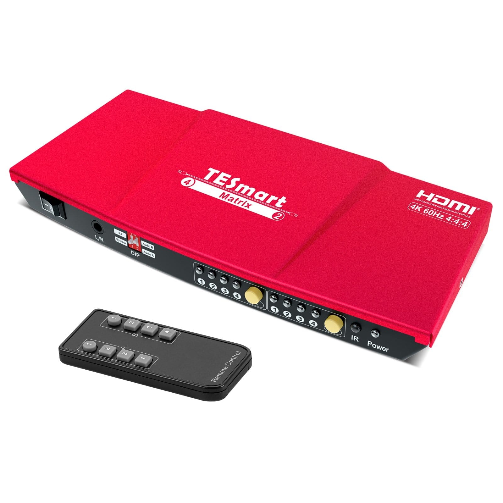 TESmart HMA0402A1U-USRD HDMI Matrix 4x2 4K HDMI-Matrix-Switch mit Audioextraktion und Audioausgang 4x2 HDMI Matrix Video Switch 4K 60hz HDCP mit Audio TESmart US Plug / Red