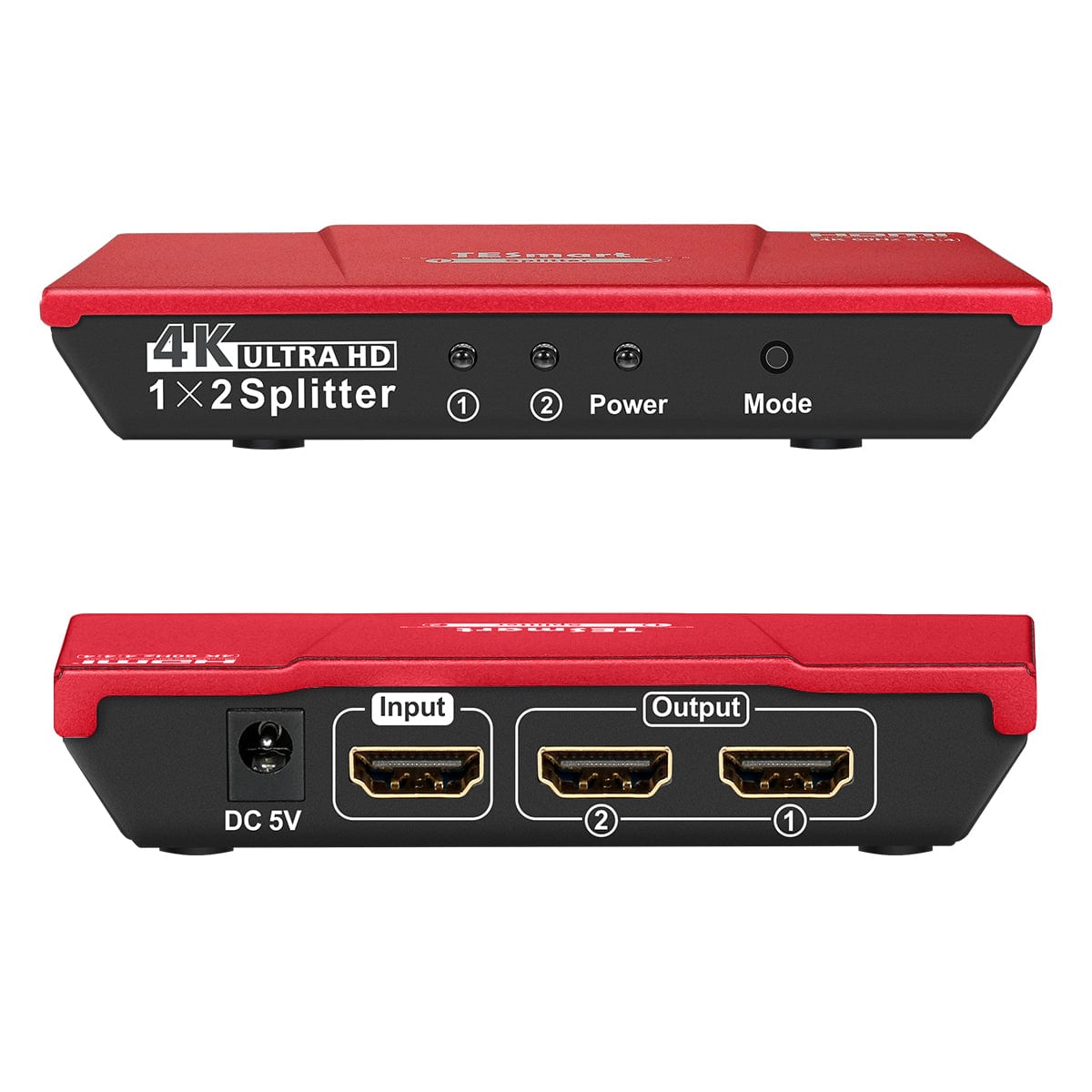 TESmart HSP0102A1U-EURD HDMI Splitter 2/4/8/ Ports HDMI Splitter 4K 60Hz mit HDR für DVD Player TV Box HDMI Splitter 2/4/8/16 Port Unterstützung 4K 60Hz HDR HDCP 2.2-TESmart EU Plug / Red / 2 Ports