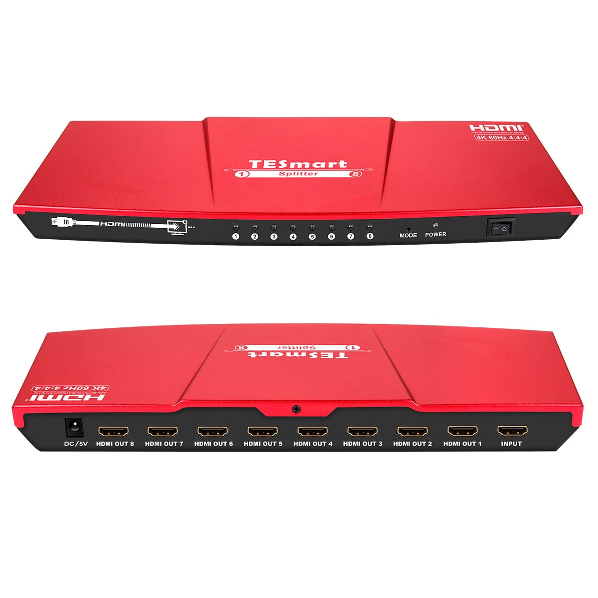 TESmart HSP0108A1U-EURD HDMI Splitter 2/4/8/ Ports HDMI Splitter 4K 60Hz mit HDR für DVD Player TV Box HDMI Splitter 2/4/8/16 Port Unterstützung 4K 60Hz HDR HDCP 2.2-TESmart EU Plug / Red / 8 Ports