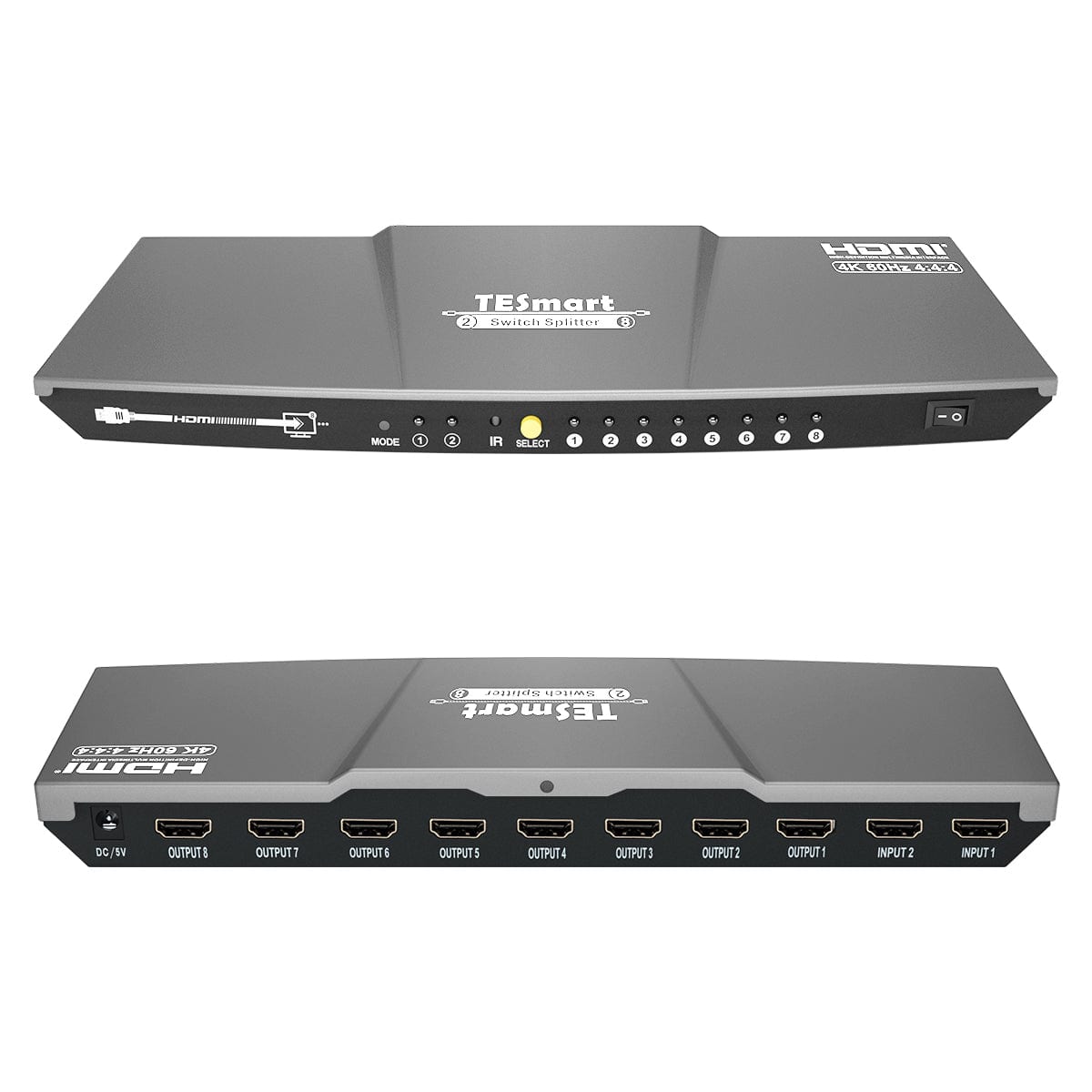 TESmart HSP0208A1U-EUGY HDMI Splitter 2x8 HDMI Splitter 4K 60Hz für DVD Player TV Box HDMI Splitter 2 in 8 out Unterstützung 4K 60Hz HDR HDCP 2.2 -TESmart EU Plug / Grey / 4K@60Hz