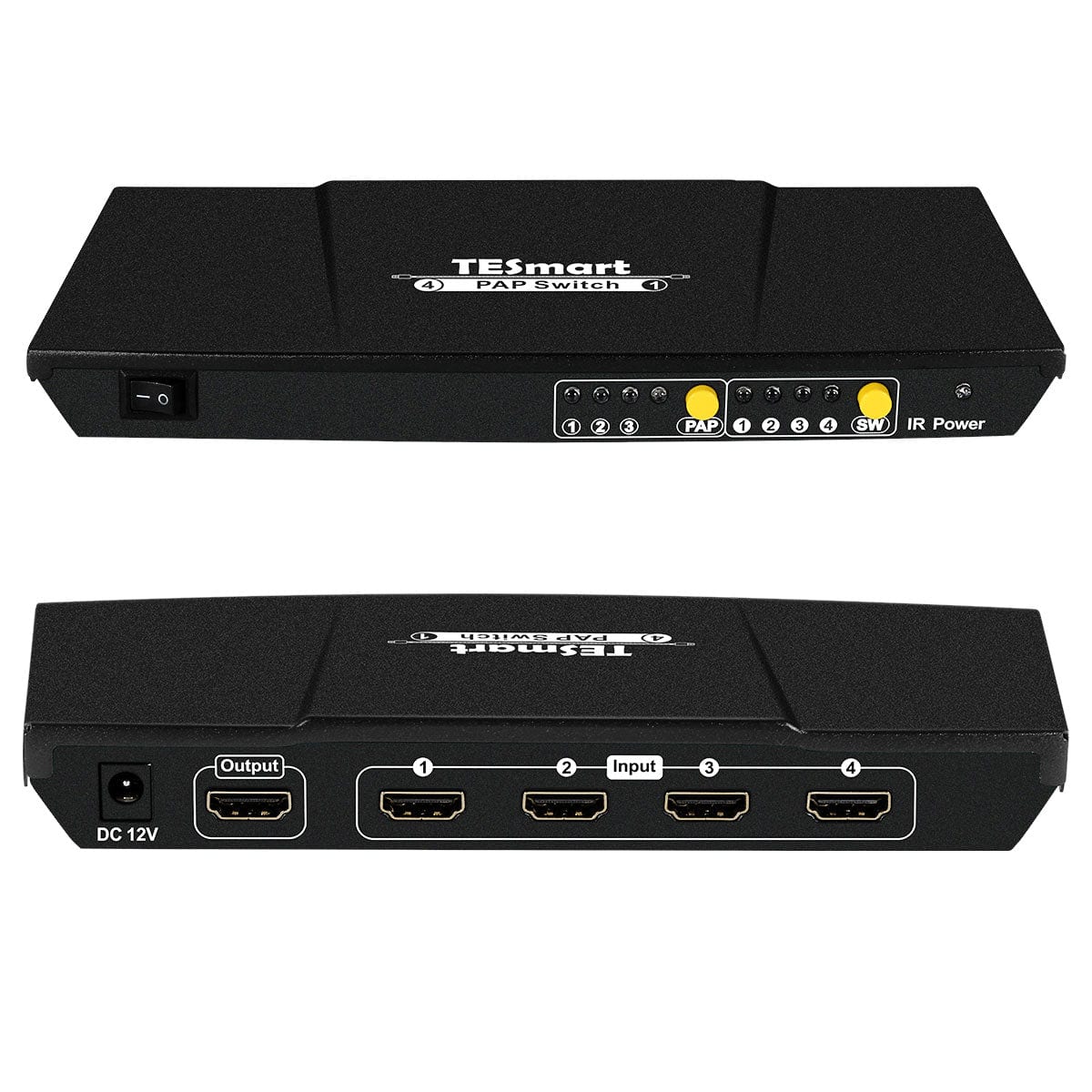 TESmart HSW0401A10-EUBK HDMI Switch 4 Port HDMI Switch 1080P@60Hz Multi Viewer und nahtloses Umschalten 4 in 1 Out Seamless HDMI Switch,Multi-View1080p@60Hz,IR-Fernbedienung EU Plug / Black
