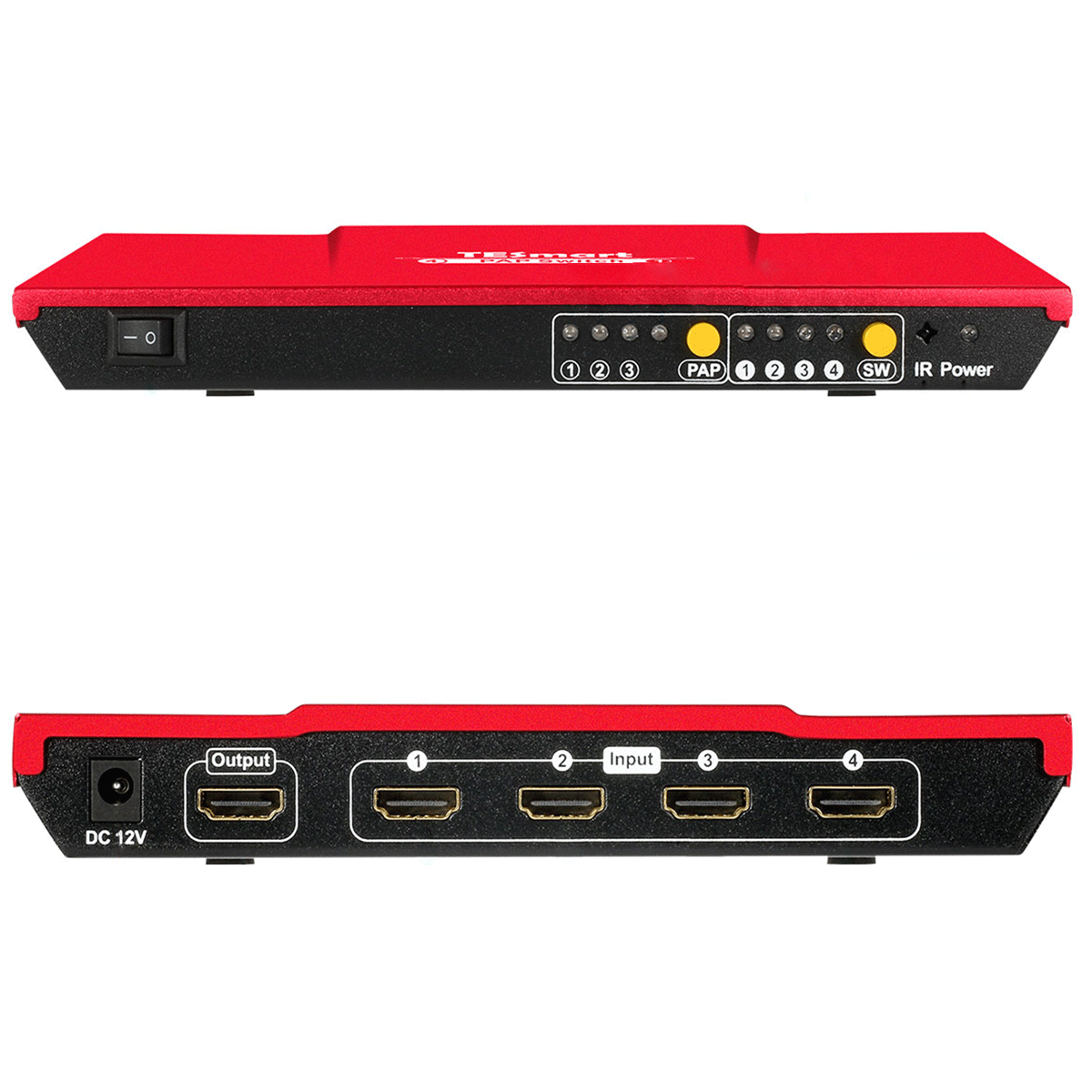 TESmart HSW0401A10-EURD HDMI Switch 4 Port HDMI Switch 1080P@60Hz Multi Viewer und nahtloses Umschalten 4 in 1 Out Seamless HDMI Switch,Multi-View1080p@60Hz,IR-Fernbedienung EU Plug / Red