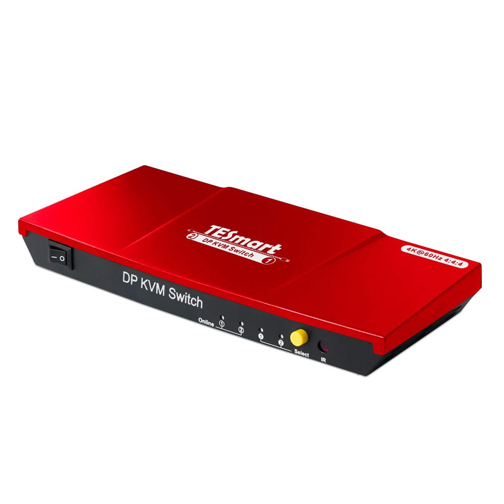 TESmart KVM Switch 2 Port DisplayPort 1.2 KVM Switch 4K60Hz mit USB Hub DP KVM Switch 2 Port 4K60Hz mit EDID,USB hub,L/R Audio TESmart