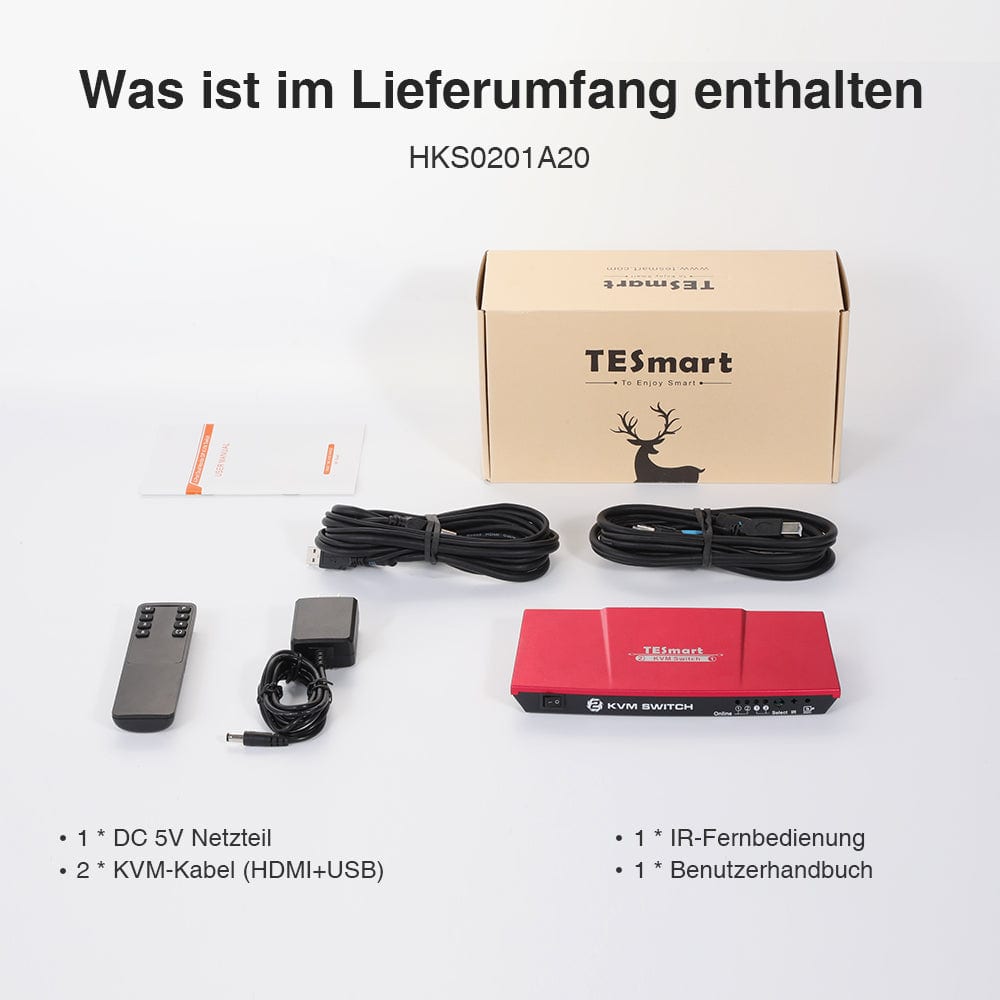 TESmart KVM Switch 2 Port HDMI KVM Switch 4K60Hz Maus Nahtlose Umschaltung HDMI KVM Switch 4K HDR verbinden 2 pc teilen sich USB,Audio TESmart