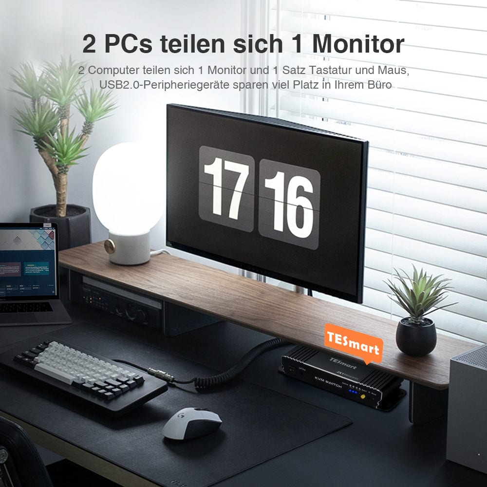 TESmart KVM Switch 2 Port HDMI KVM Switch 4K60Hz mit USB Hub und Audio Out HDMI KVM Switch 2 Port 4K60Hz mit EDID,USB Hub,L/R Audio TESmart