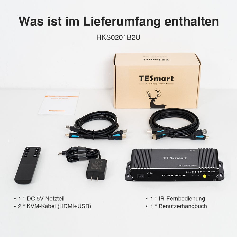 TESmart KVM Switch 2 Port HDMI KVM Switch 4K60Hz mit USB Hub und Audio Out HDMI KVM Switch 2 Port 4K60Hz mit EDID,USB Hub,L/R Audio TESmart