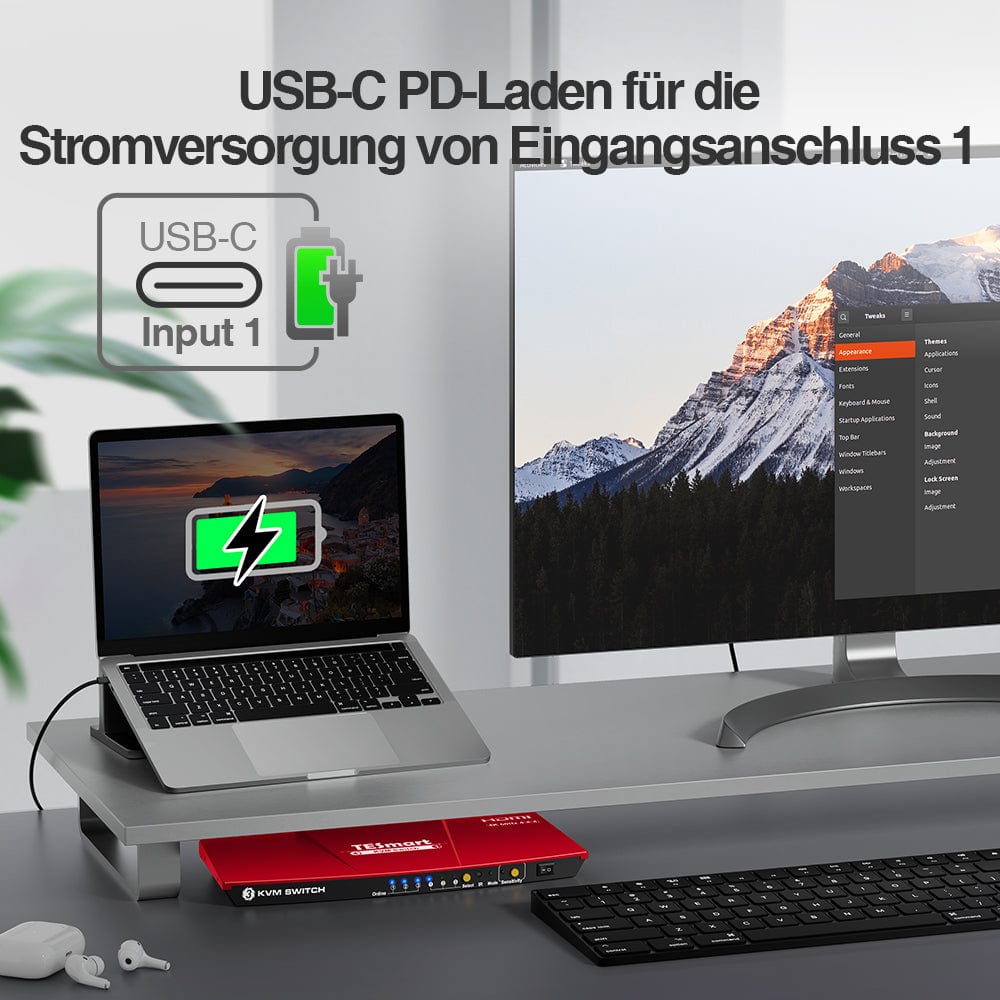 TESmart KVM Switch 3 Port USB-C KVM Switch 4K60Hz mit USB Hub und Audio Port USB-C KVM Switch 3 Port 4K60Hz mit EDID,USB Hub TESmart