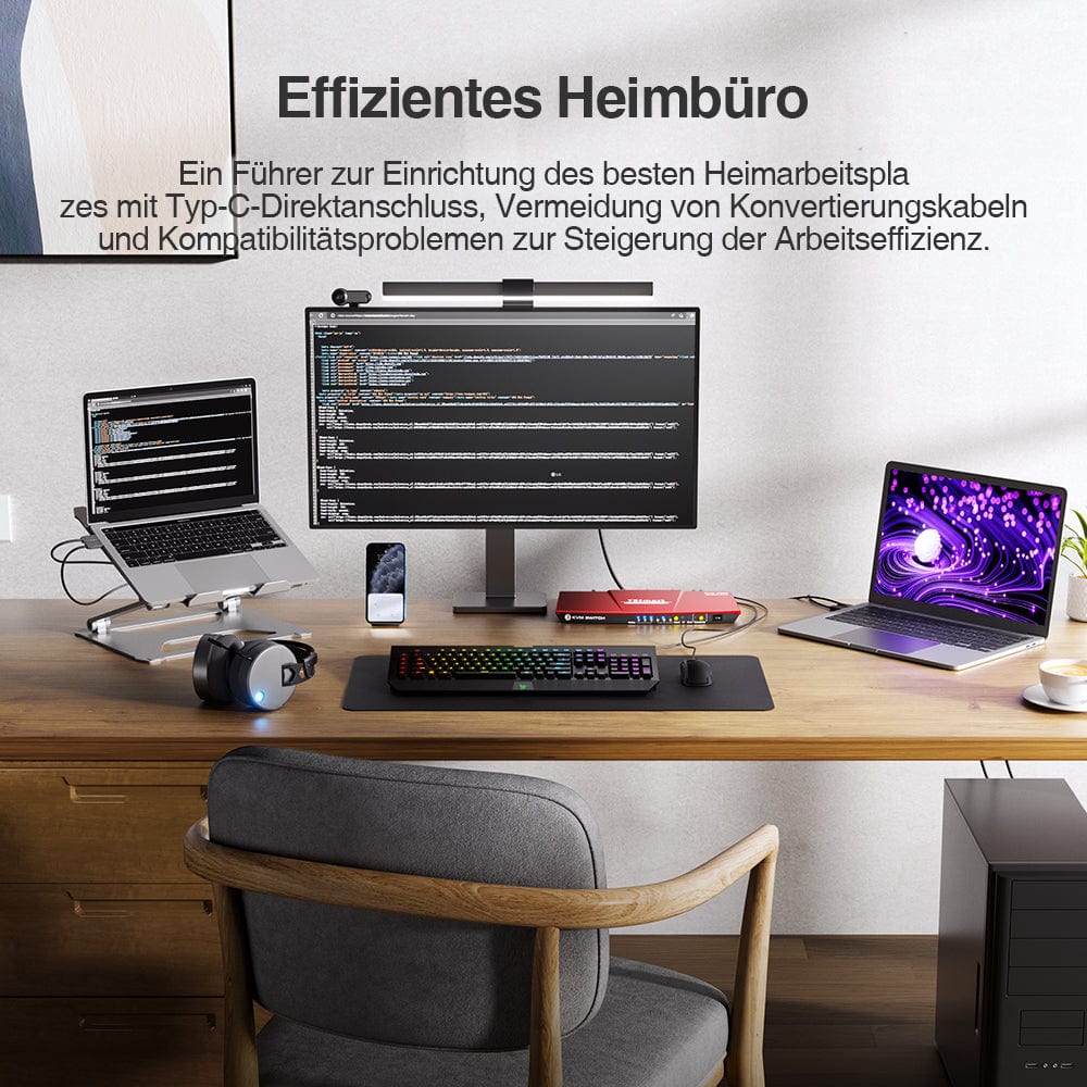 TESmart KVM Switch 3 Port USB-C KVM Switch 4K60Hz mit USB Hub und Audio Port USB-C KVM Switch 3 Port 4K60Hz mit EDID,USB Hub TESmart