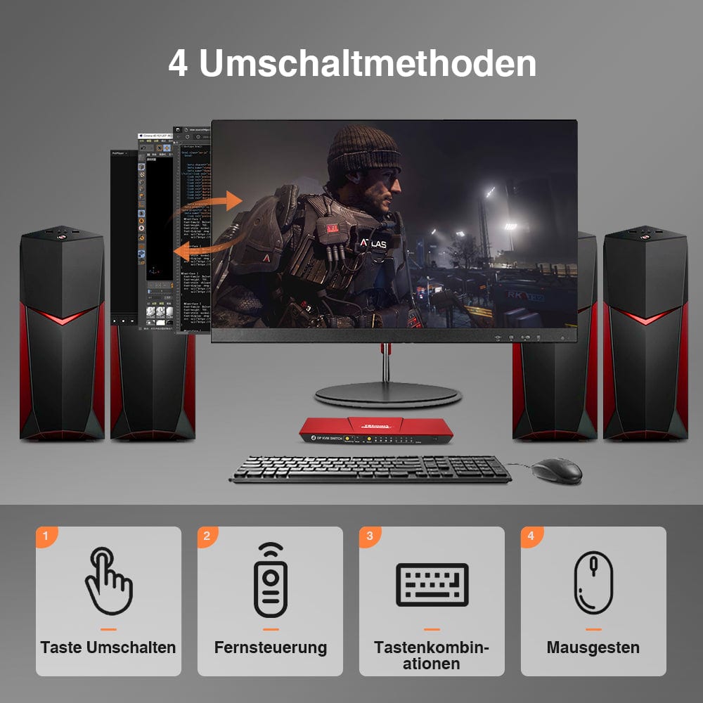 TESmart KVM Switch 4 Port DisplayPort 1.2 KVM Switch 4K60Hz mit USB Hub DP KVM Switch 4K HDR connect 4 pc teilen sich USB,audio TESmart