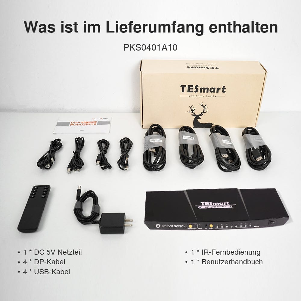 TESmart KVM Switch 4 Port DisplayPort 1.2 KVM Switch 4K60Hz mit USB Hub DP KVM Switch 4K HDR connect 4 pc teilen sich USB,audio TESmart