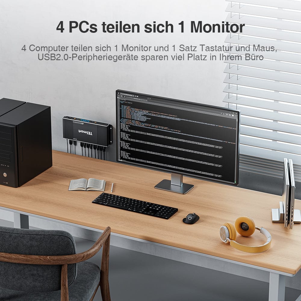 TESmart KVM Switch 4 Port HDMI KVM Switch 4K60Hz mit USB Hub und Audio Out HDMI KVM Switch 4K HDR verbinden 4 pc teilen sich USB,Audio TESmart