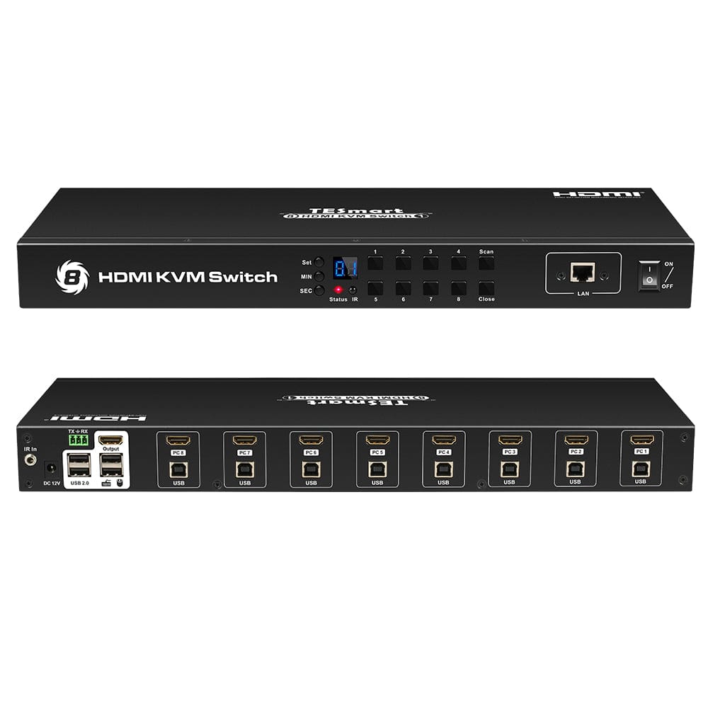 TESmart KVM Switch 8-Port HDMI KVM Switch 4K30Hz mit Unterstützung für RS232/LAN HDMI KVM Switch 8 Port 4K Autoscan, Rackmount, RS232 TESmart