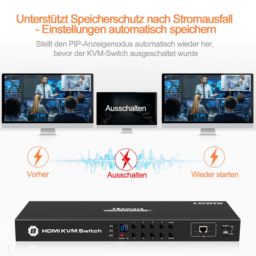 TESmart KVM Switch 8-Port HDMI KVM Switch 4K30Hz mit Unterstützung für RS232/LAN HDMI KVM Switch 8 Port 4K Autoscan, Rackmount, RS232 TESmart
