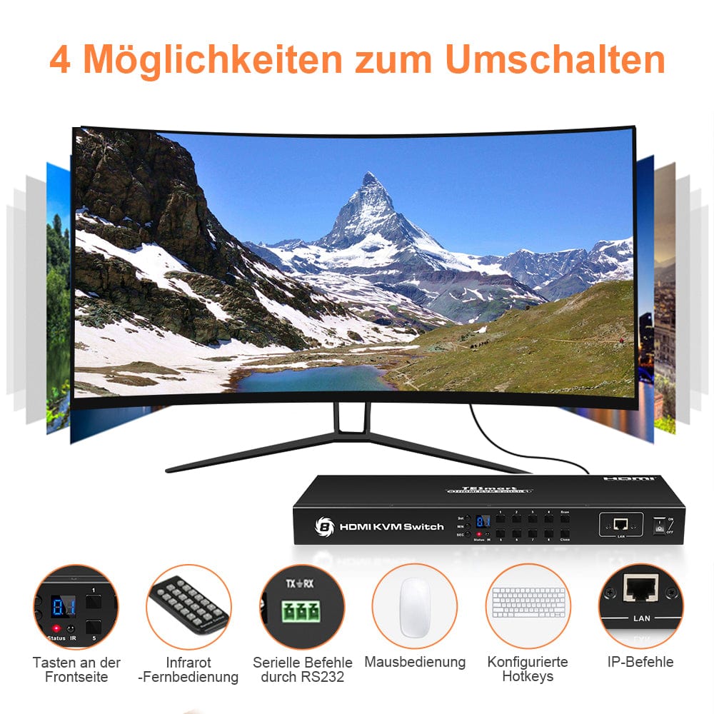 TESmart KVM Switch 8-Port HDMI KVM Switch 4K30Hz mit Unterstützung für RS232/LAN HDMI KVM Switch 8 Port 4K Autoscan, Rackmount, RS232 TESmart
