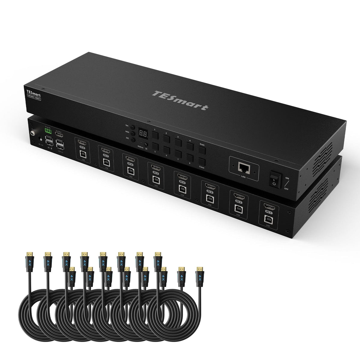 TESmart KVM Switch 8-Port HDMI KVM Switch 4K30Hz mit Unterstützung für RS232/LAN, verbessert für erweiterte Kompatibilität und Stabilität HDMI KVM Switch 8 Port 4K Autoscan, Rackmount, RS232 TESmart