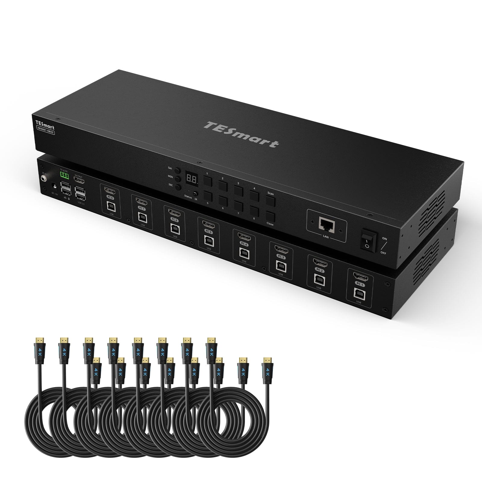 TESmart KVM Switch 8-Port HDMI KVM Switch 4K30Hz mit Unterstützung für RS232/LAN, verbessert für erweiterte Kompatibilität und Stabilität HDMI KVM Switch 8 Port 4K Autoscan, Rackmount, RS232 TESmart