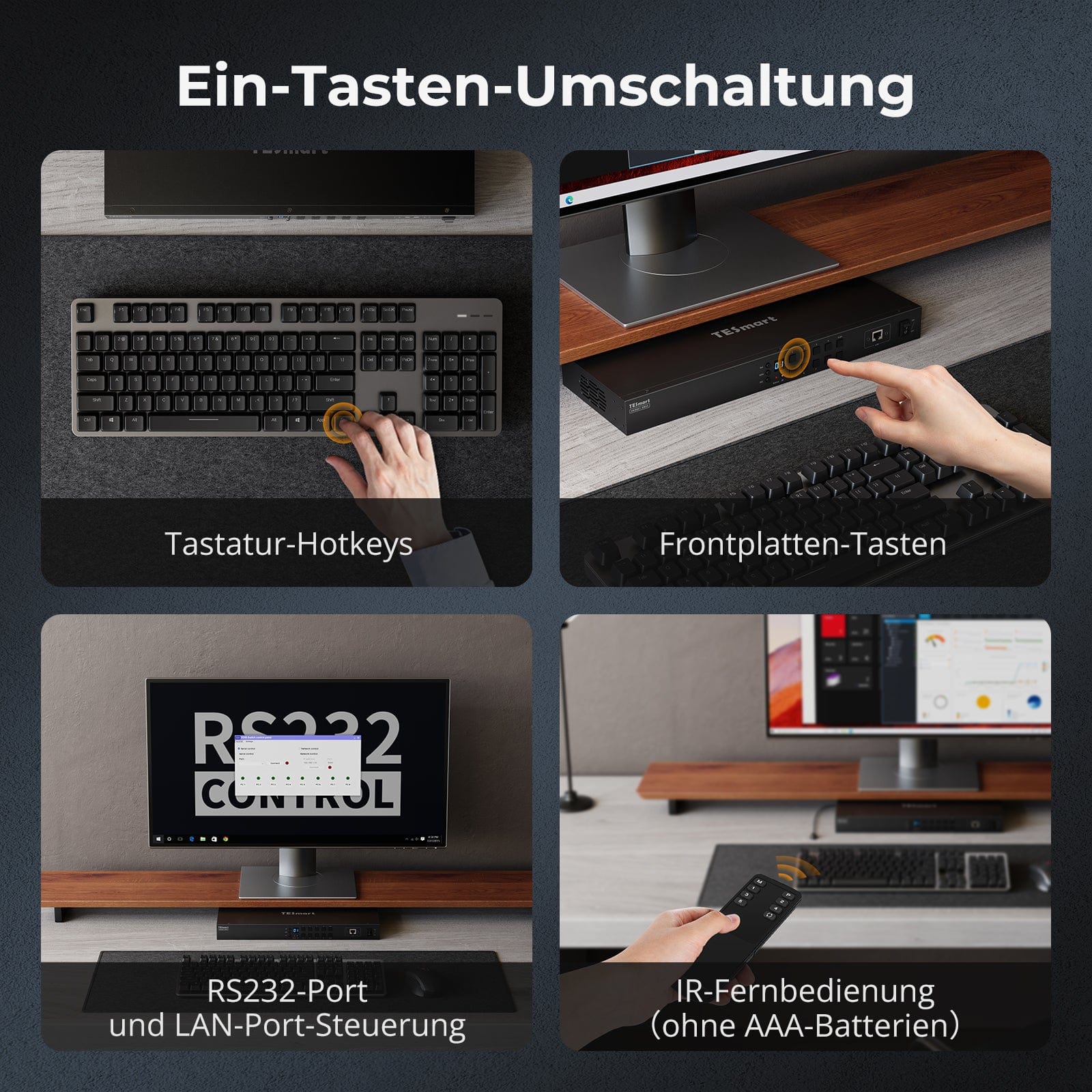 TESmart KVM Switch 8-Port HDMI KVM Switch 4K30Hz mit Unterstützung für RS232/LAN, verbessert für erweiterte Kompatibilität und Stabilität HDMI KVM Switch 8 Port 4K Autoscan, Rackmount, RS232 TESmart