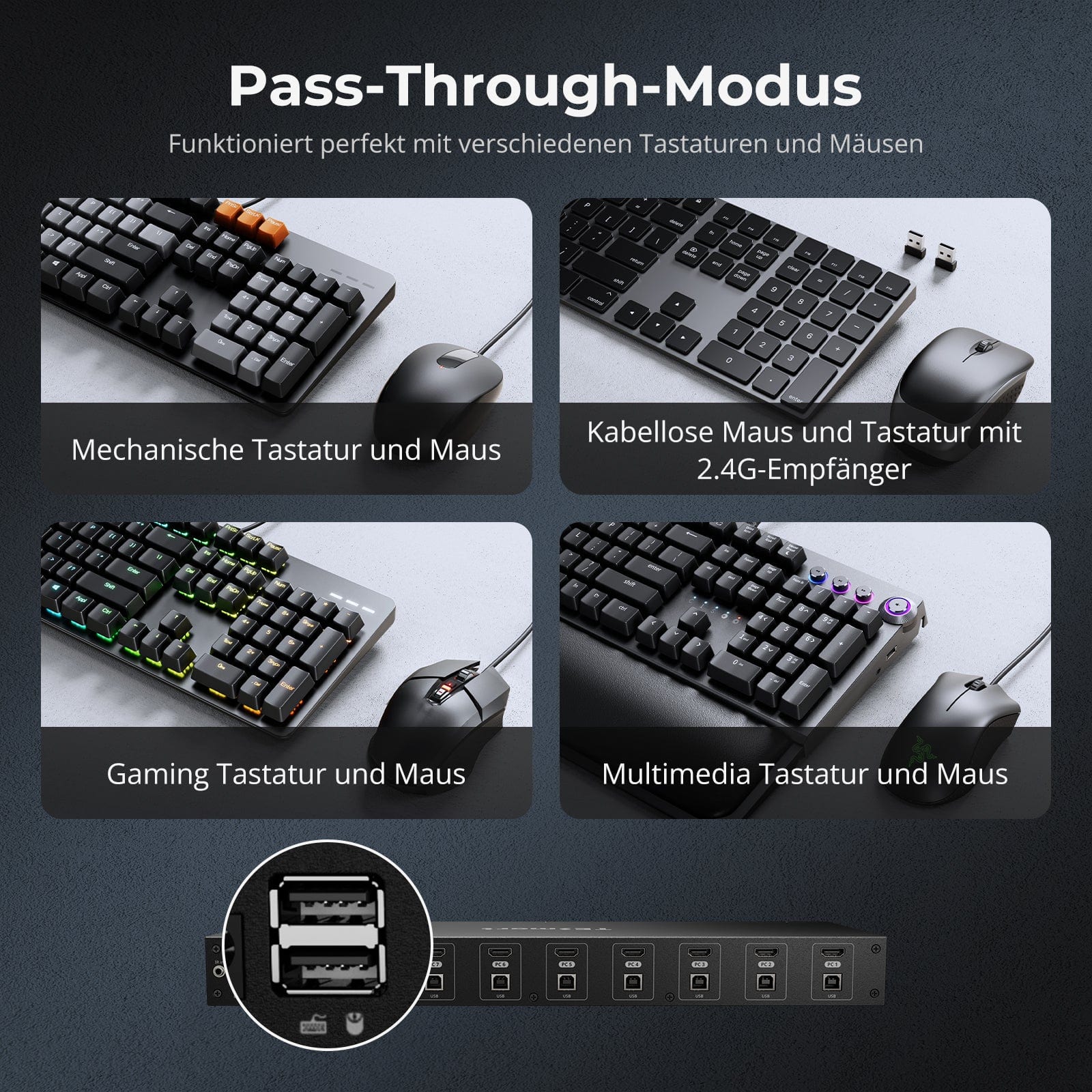 TESmart KVM Switch 8-Port HDMI KVM Switch 4K30Hz mit Unterstützung für RS232/LAN, verbessert für erweiterte Kompatibilität und Stabilität HDMI KVM Switch 8 Port 4K Autoscan, Rackmount, RS232 TESmart