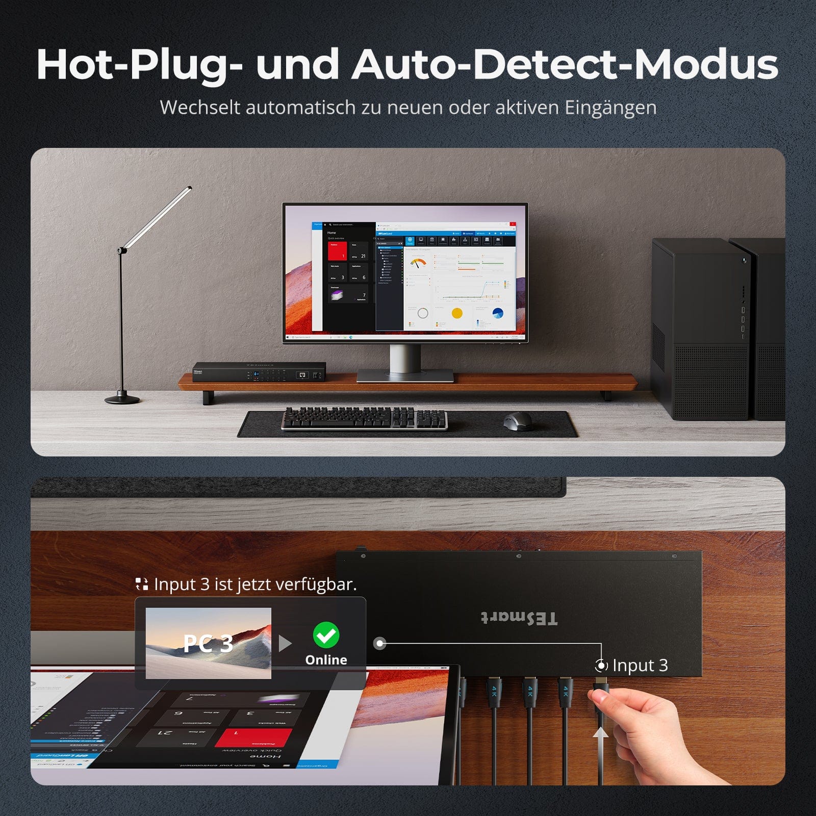 TESmart KVM Switch 8-Port HDMI KVM Switch 4K30Hz mit Unterstützung für RS232/LAN, verbessert für erweiterte Kompatibilität und Stabilität HDMI KVM Switch 8 Port 4K Autoscan, Rackmount, RS232 TESmart