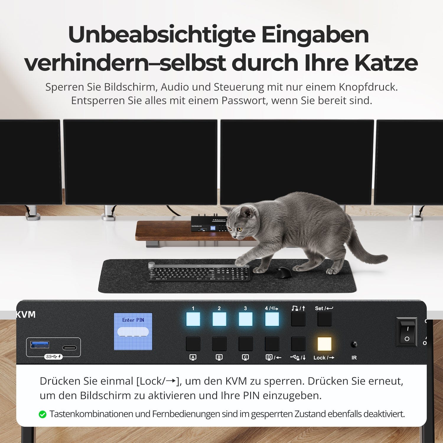 TESmart KVM Switch Quad-Monitor-MST-KVM-Dockingstation-Kit - 4K60Hz, EDID für 4 PCs 4-Port Quad-Monitor DisplayPort KVM-Switch, 4K@60Hz, MST & EDID | TESmart