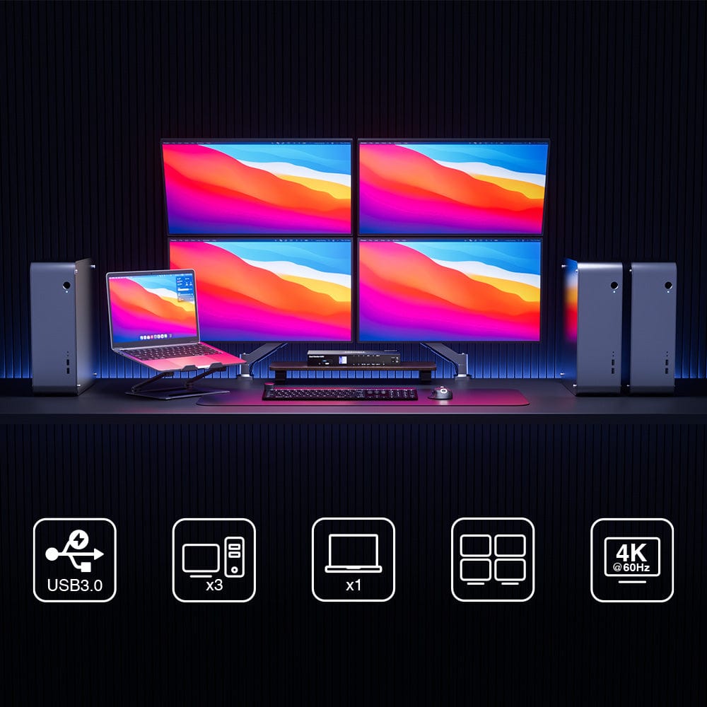 TESmart Quad-Monitor-MST-KVM-Dockingstation-Kit - 4K60Hz, EDID für 4 PCs Quad-Monitor MST KVM Dock - 4K60Hz, EDID für 4 PCs