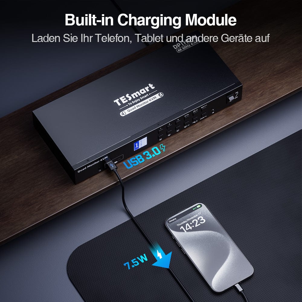 TESmart Quad-Monitor-MST-KVM-Dockingstation-Kit - 4K60Hz, EDID für 4 PCs Quad-Monitor MST KVM Dock - 4K60Hz, EDID für 4 PCs