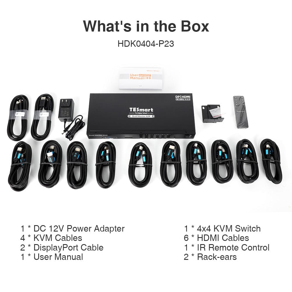 TESmart Quad-Monitor-MST-KVM-Dockingstation-Kit - 4K60Hz, EDID für 4 PCs Quad-Monitor MST KVM Dock - 4K60Hz, EDID für 4 PCs