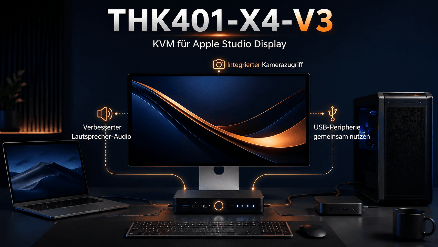THK401-X4-V3 Apple Studio Display KVM mit verbesserter Audio- und Kamera-Unterstützung