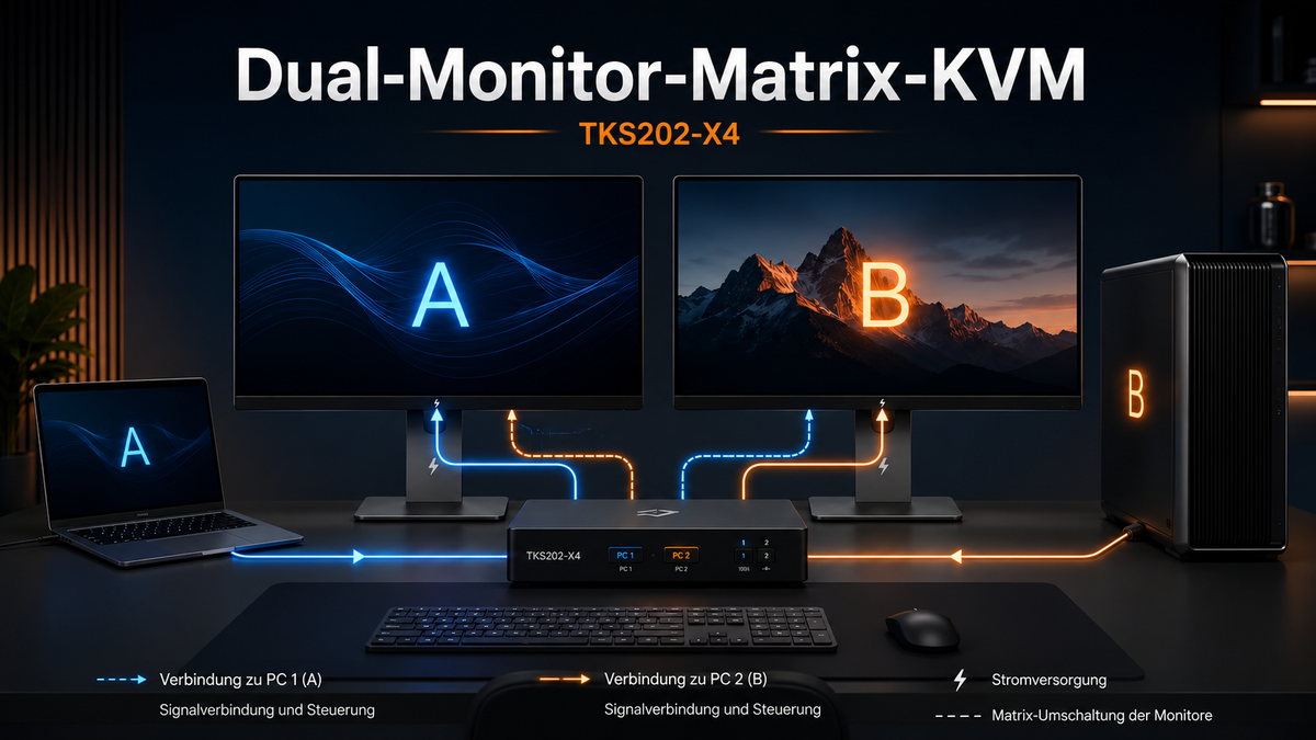 Matrix-Switching bei Dual-Monitor-KVMs: Zwei Computer und zwei Thunderbolt-Displays flexibel steuern