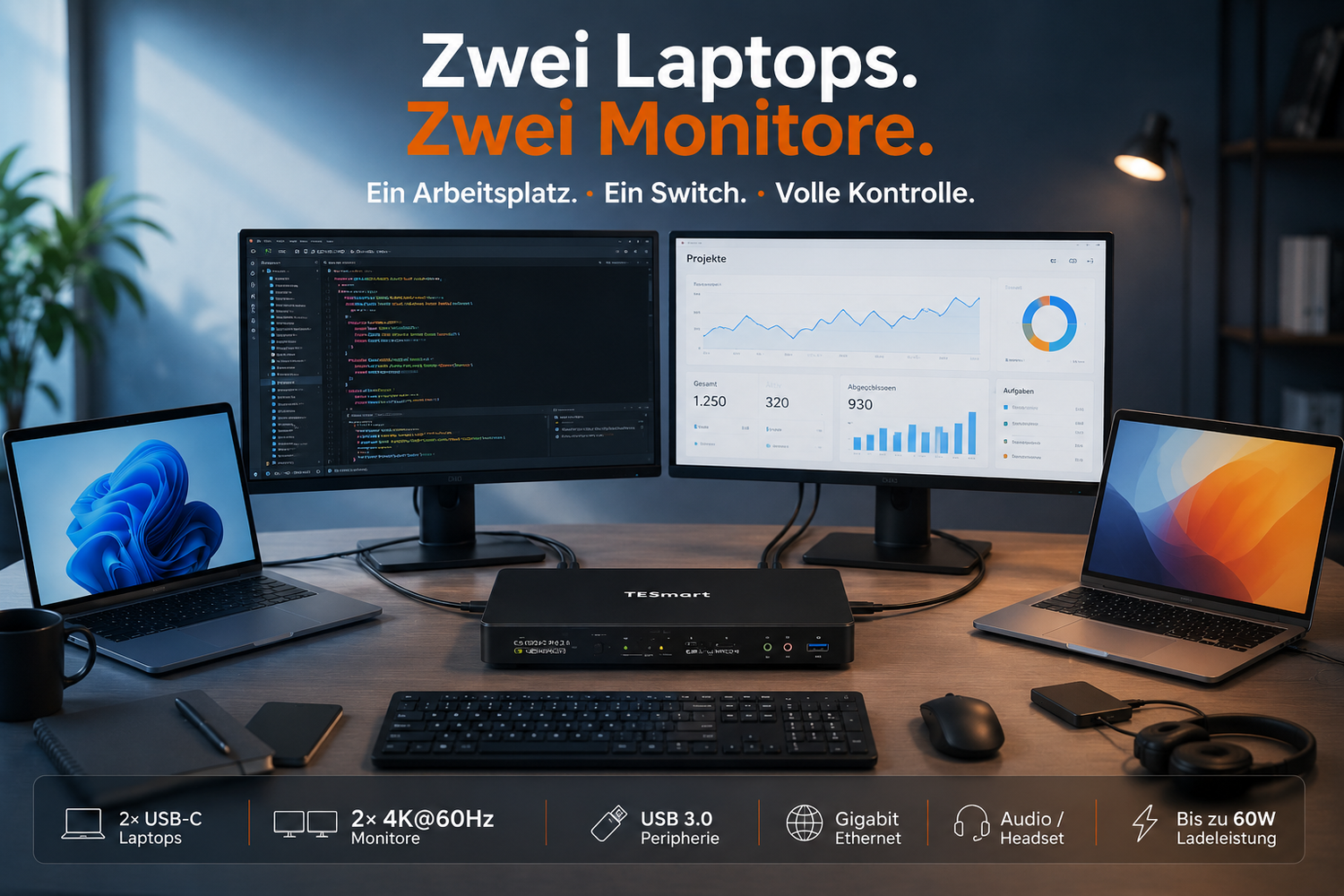 Zwei Laptops, zwei Monitore, ein Arbeitsplatz: Warum ein USB-C-Dock allein nicht ausreicht