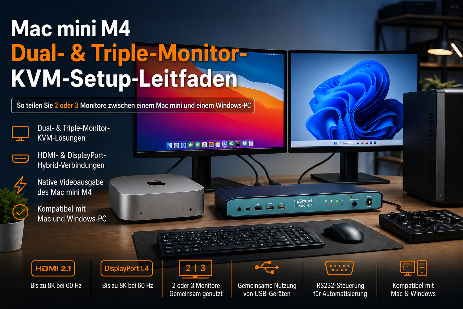KVM-Switch für Mac mini M4: Anleitung für Dual- und Triple-Monitor-Setups
