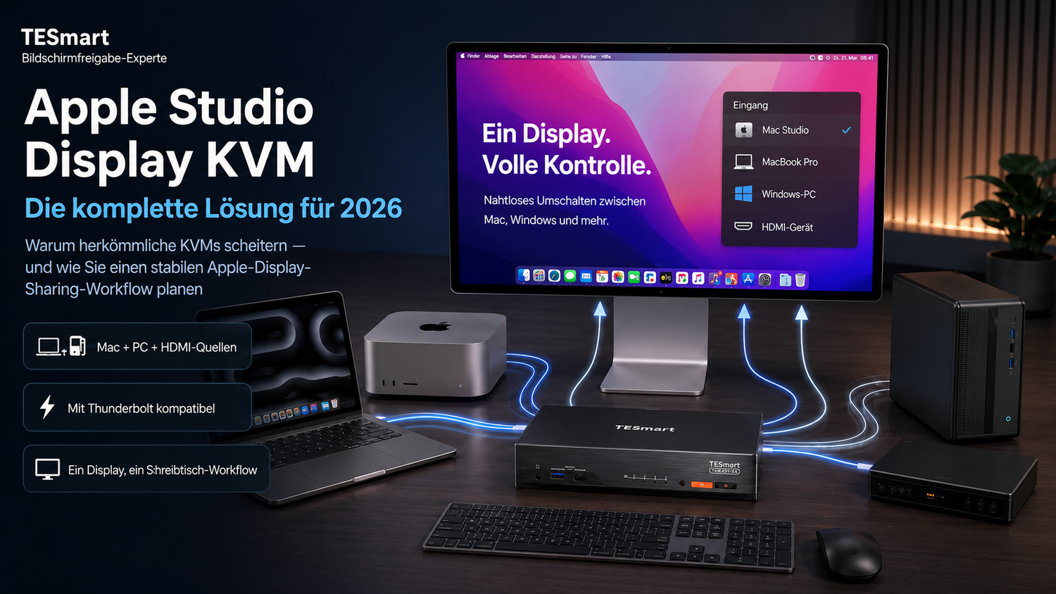 KVM für Apple Studio Display und Pro Display XDR: Warum normale KVM-Switches scheitern | Lösung 2026