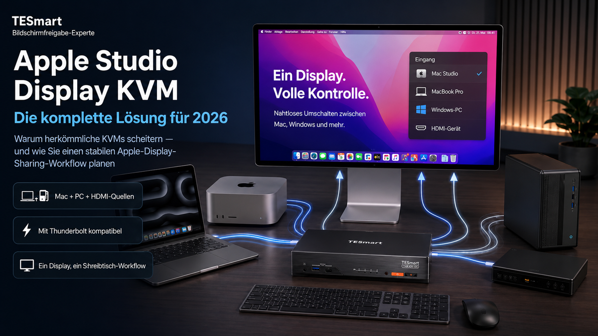 KVM für Apple Studio Display und Pro Display XDR: Warum normale KVM-Switches scheitern | Lösung 2026