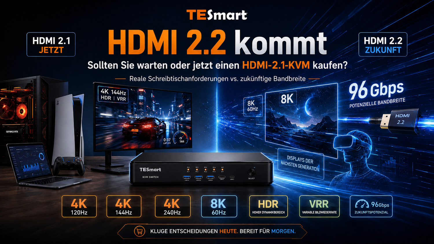 HDMI 2.2 erklärt: Sollten Sie auf einen HDMI-2.2-KVM warten oder einen HDMI-2.1-KVM-Switch für 4K 120Hz, 4K 144Hz und 8K 60Hz kaufen?