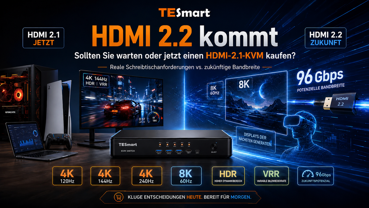 HDMI 2.2 erklärt: Sollten Sie auf einen HDMI-2.2-KVM warten oder einen HDMI-2.1-KVM-Switch für 4K 120Hz, 4K 144Hz und 8K 60Hz kaufen?