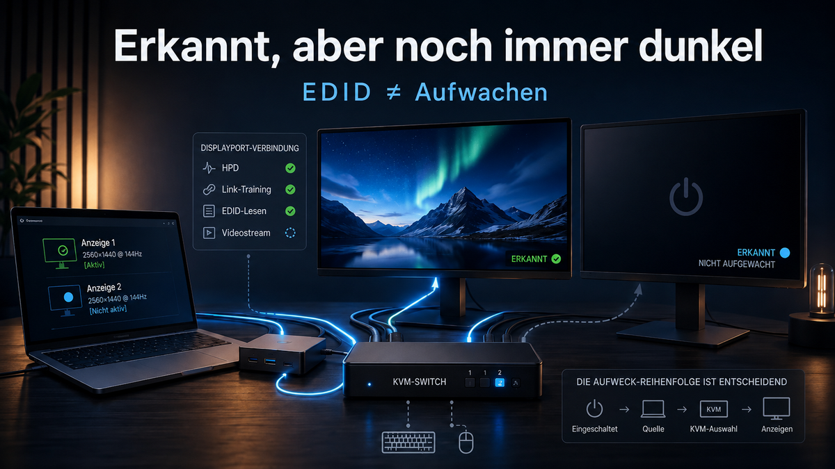 Warum Monitore nach dem KVM-Umschalten trotz EDID dunkel bleiben: DisplayPort-Reaktivierungsprobleme systematisch eingrenzen