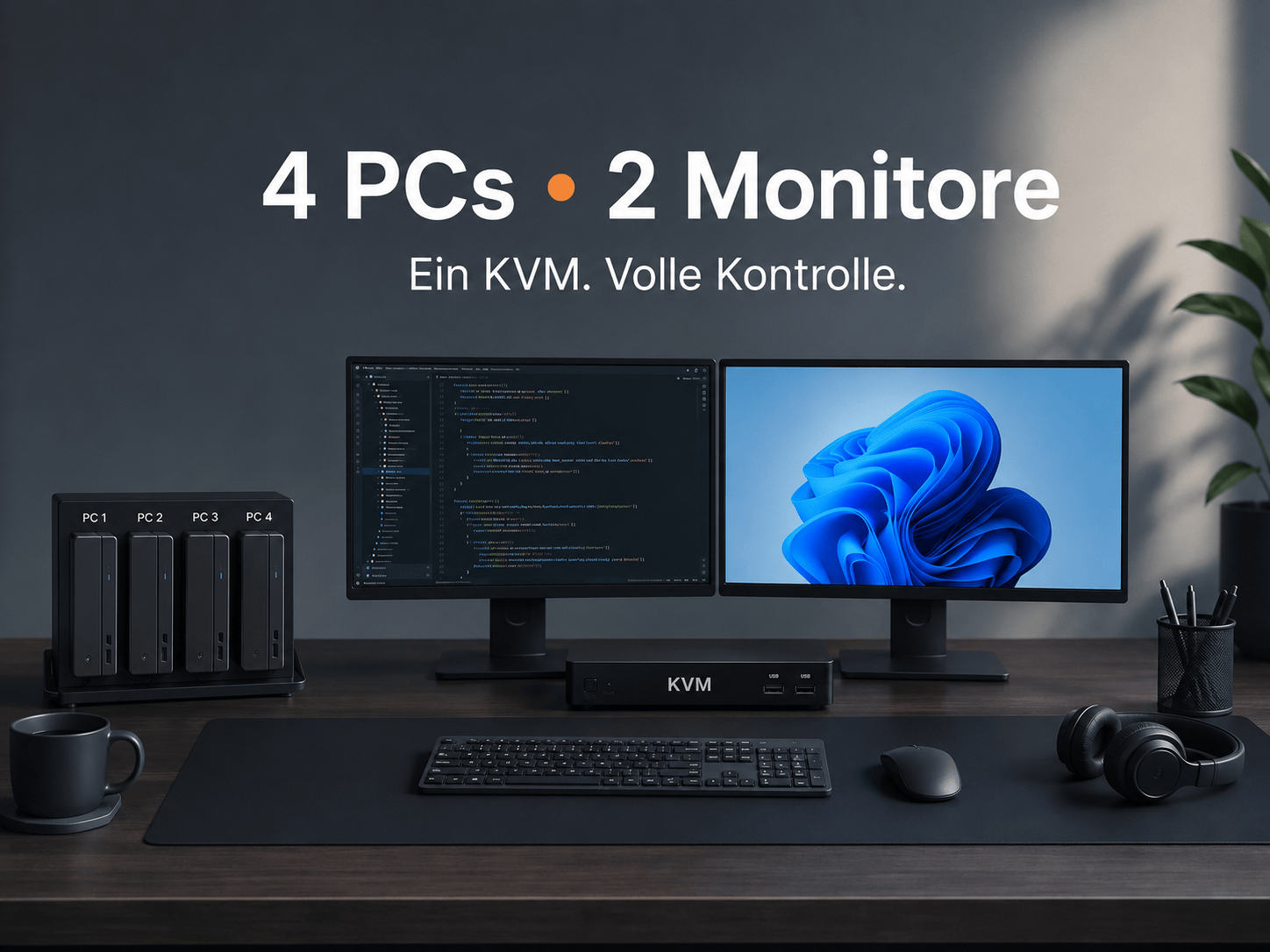 So teilen Sie zwei DisplayPort-Monitore mit vier Computern: 4x2-KVM-Setup-Anleitung