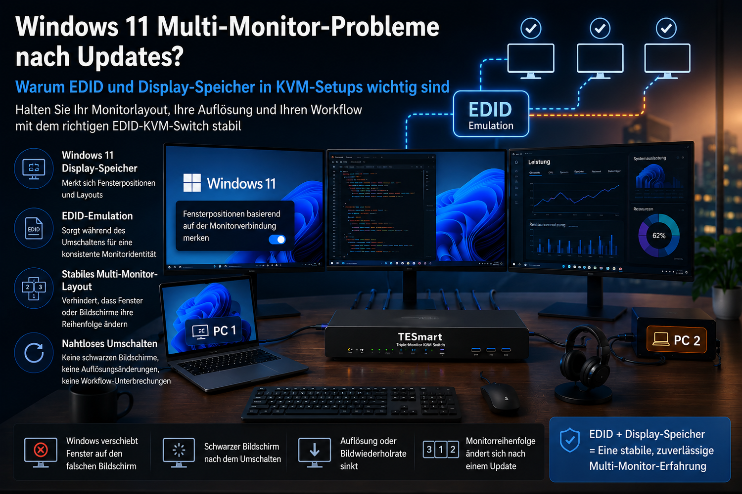 Windows-11-Monitorlayout ändert sich nach Updates: EDID, Display-Speicher und KVM-Switches erklärt