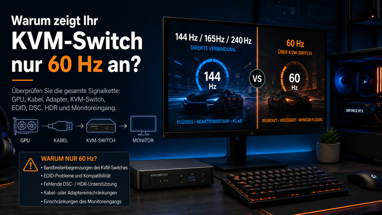 Warum zeigt mein KVM-Switch nur 60 Hz an? Ursachen und Lösungen für Monitore mit hoher Bildwiederholrate