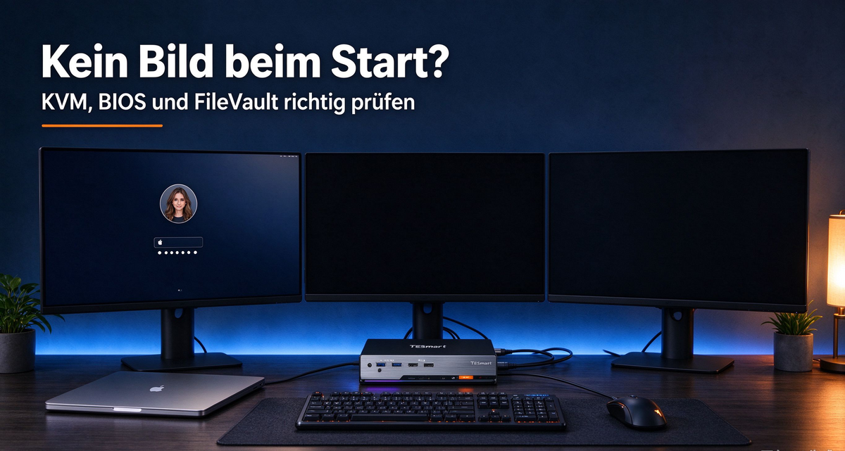 Externe Monitore bleiben beim Start schwarz: BIOS, FileVault und DisplayLink über KVM