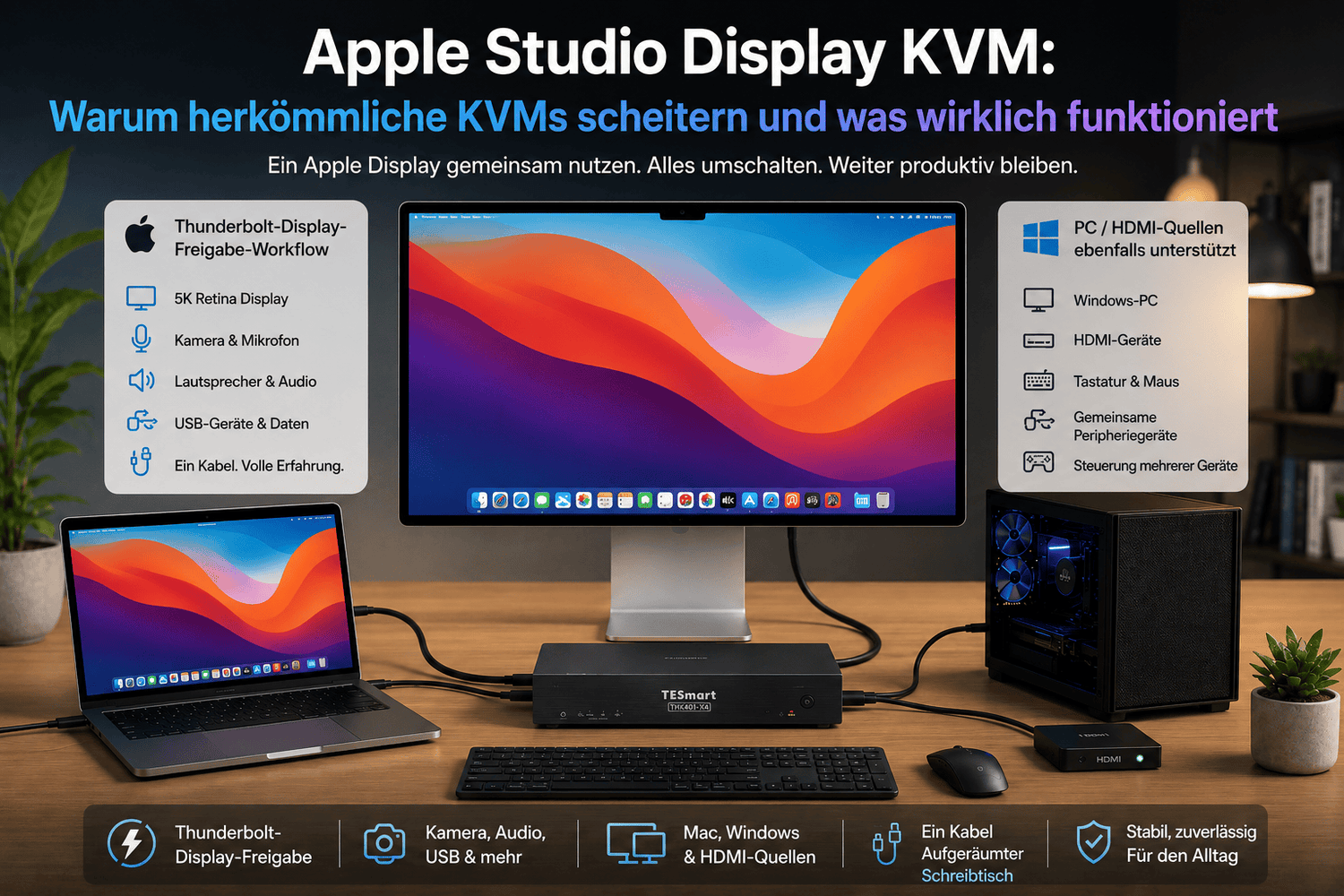 Warum herkömmliche KVMs bei Apple Studio Display und Pro Display XDR scheitern: Die komplette Lösung für 2026
