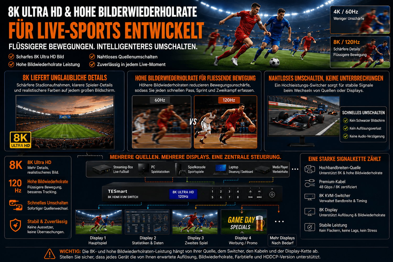 Live-Broadcast-Workstation für Sportkommentare: Multi-PC-Setup mit TESmart Multi-Monitor-KVM
