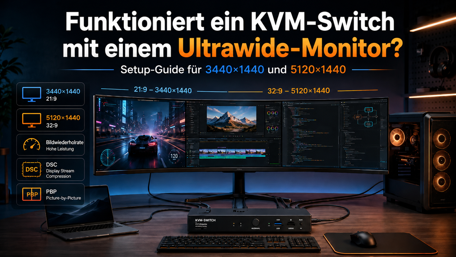 KVM-Switch für Ultrawide-Monitore: 3440 × 1440 und 5120 × 1440 im Überblick