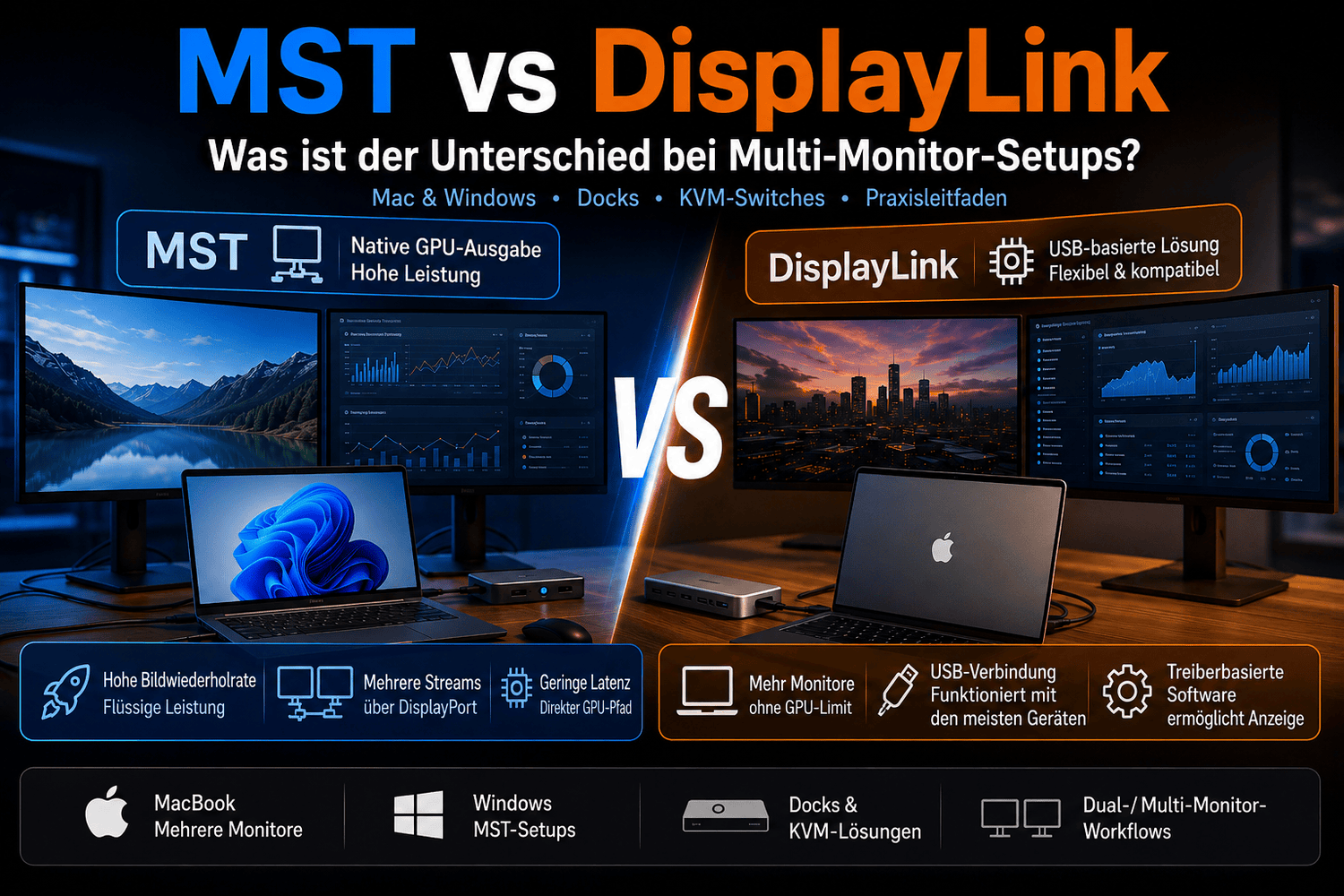 MST vs. DisplayLink: Welche Multi-Monitor-Technologie ist besser für Mac- und Windows-Workflows?