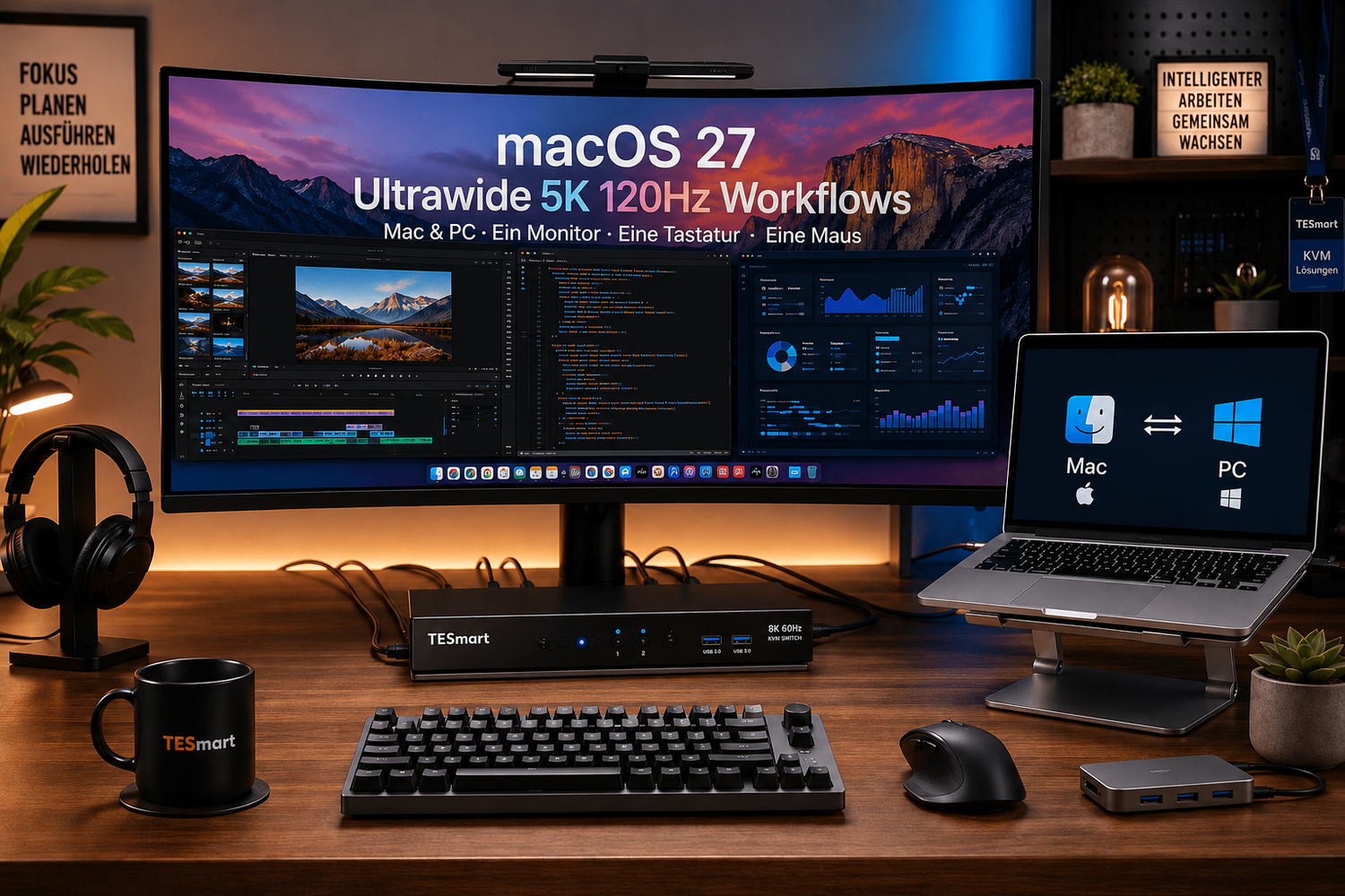 macOS 27 Ultrawide-Monitor-Setup für Mac und PC: KVM-Switch für 5K 120Hz, USB-C und DisplayPort-Workflows