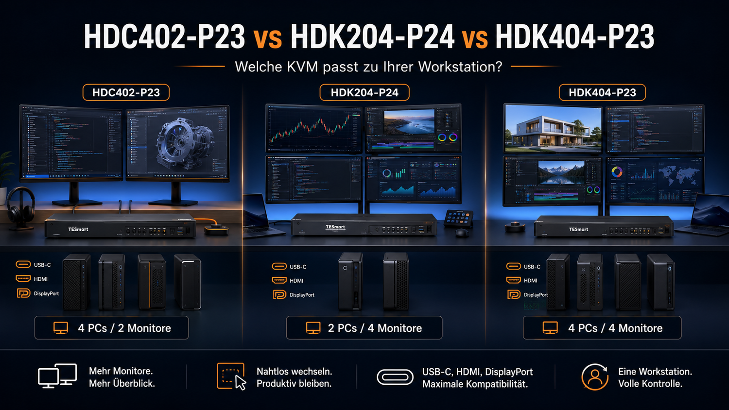 HDC402-P23 vs HDK204-P24 vs HDK404-P23: Welcher Multi-Monitor-KVM passt zu Ihrer Workstation?