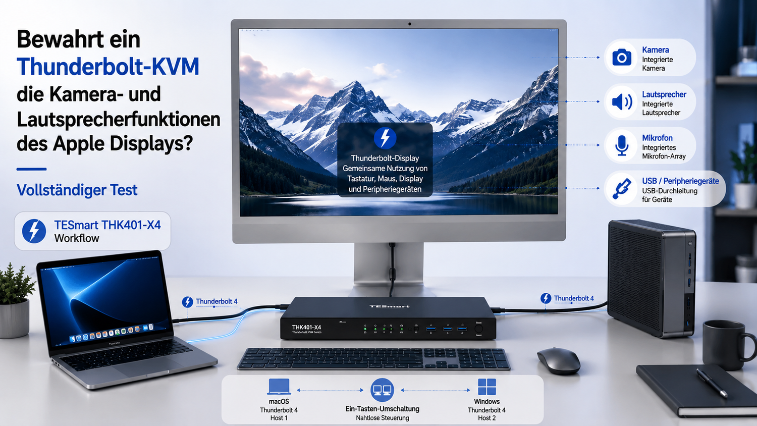 Apple Studio Display mit Thunderbolt-KVM: Funktionieren Kamera, Mikrofon und Lautsprecher wirklich? (2026 Test)