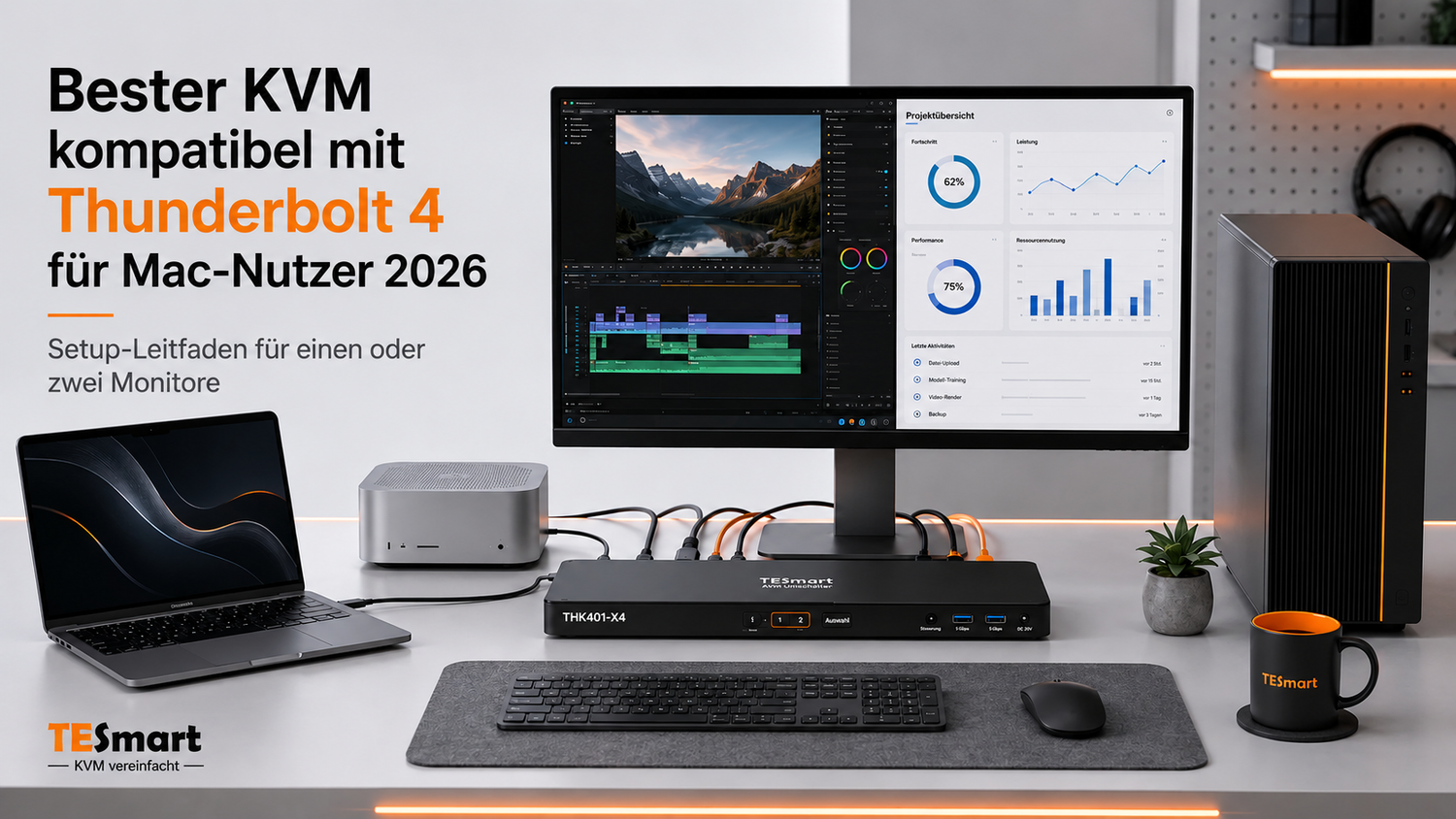 Bester Thunderbolt™-4-kompatibler KVM für Mac-Nutzer 2026: Setup mit einem oder zwei Monitoren